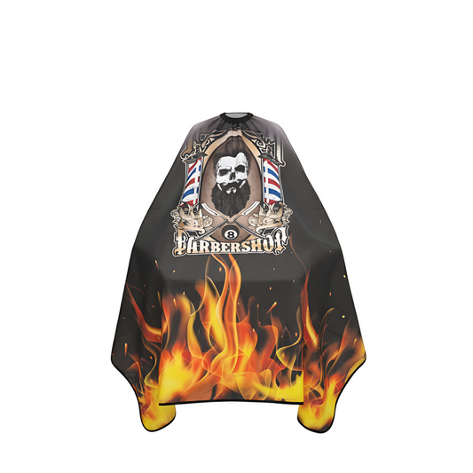 Capa de Barbero "Barbershop" - Diseño Calavera y Fuego