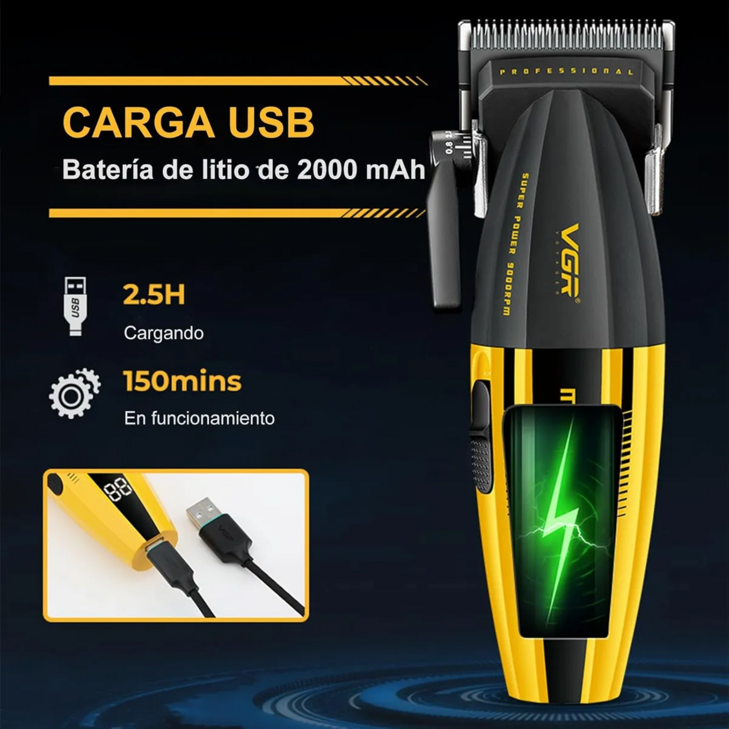 Cortadora De Pelo Vgr 285 Profesional 9000rpm Con Pantalla